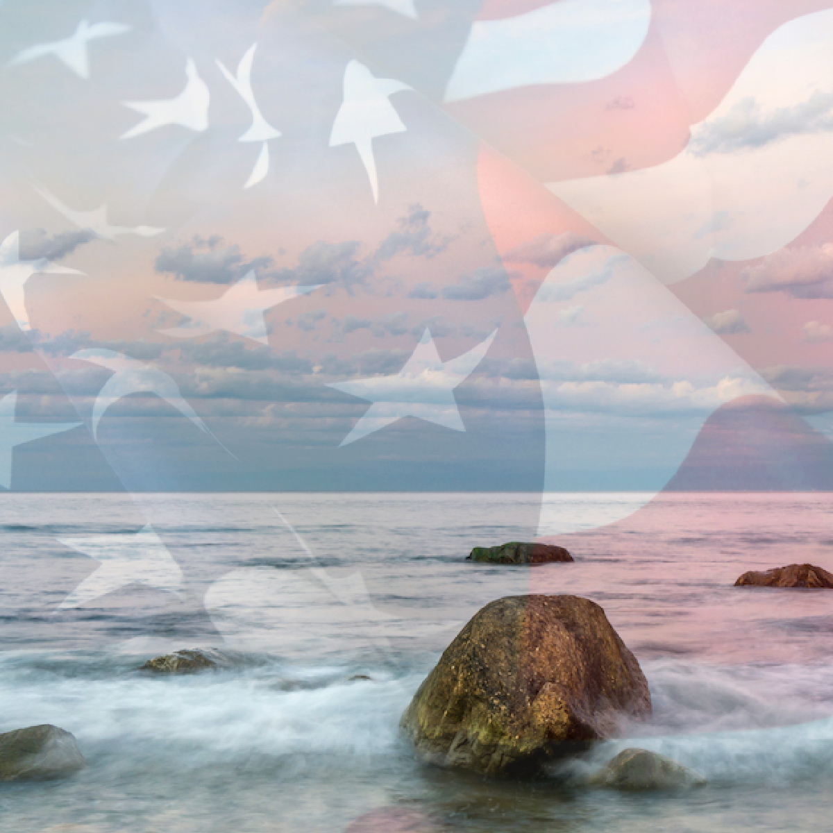 Translucent American Flag & Ocean | What Does it Mean to Love America? | Public Square Magazine | Loving American Means Expecting More From It | Why I Love America