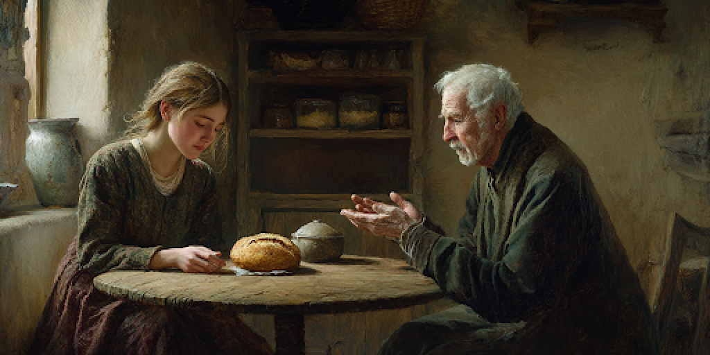 Father & Young Daughter Seated at the Table Having a Discussion | Exploring Religion and Sacrifice | Understanding Sacrifice