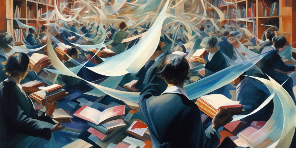 Abstract Illustration of People in a Library | A Plea to Librarians | Is Library Neutrality Possible | Why Libraries are Not Neutral | Are Libraries Neutral | Public Square Magazine